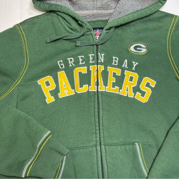 Green Bay Packer Women's L Zip-Up Hoodie Fleece Apparel Green Logo w/ Pockets - Picture 4 of 7